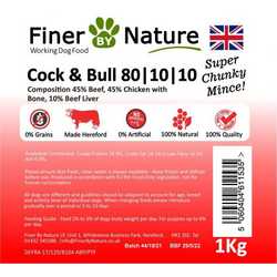 Finer By Nature Cock & Bull 80-10-10 - Raw Food - Working Dog - 1kg