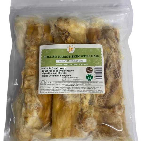 JR Pet Products - Rolled Rabbit Skin with Hair - 100g