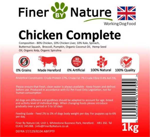 Finer By Nature Chicken Complete - Raw Food - Working Dog - 1kg