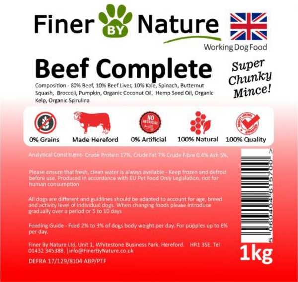 Finer By Nature Beef Complete - Raw Food - Working Dog - 1kg