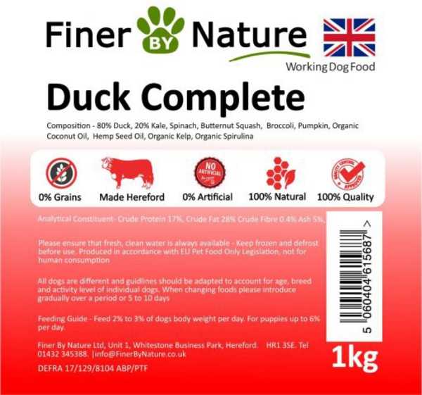 Finer By Nature Duck Complete - Raw Food - Working Dog - 1kg